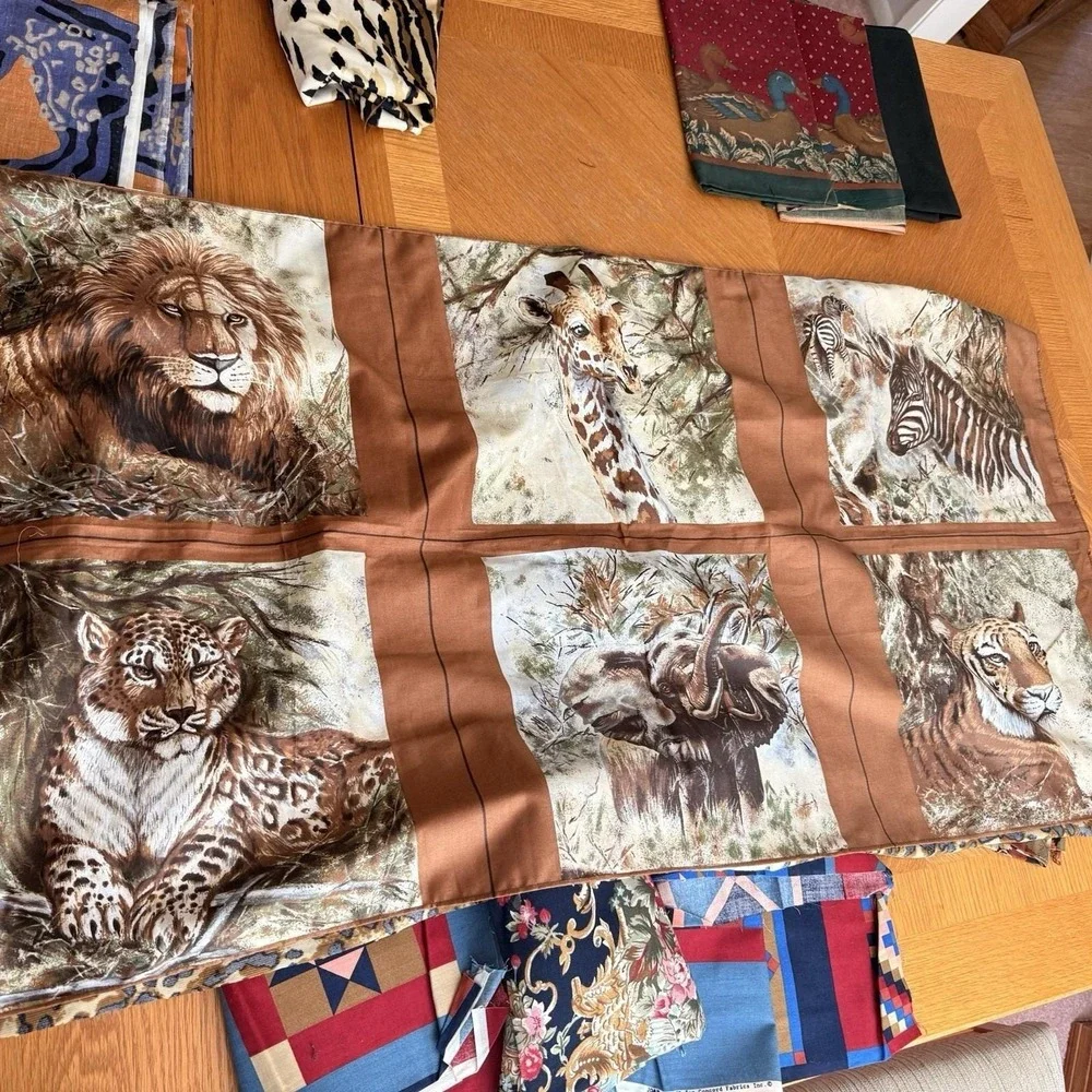 Vintage Novelty Fabric Lot Cotton Animal Wildlife Safari Duck Kangaroo Craft 2lb